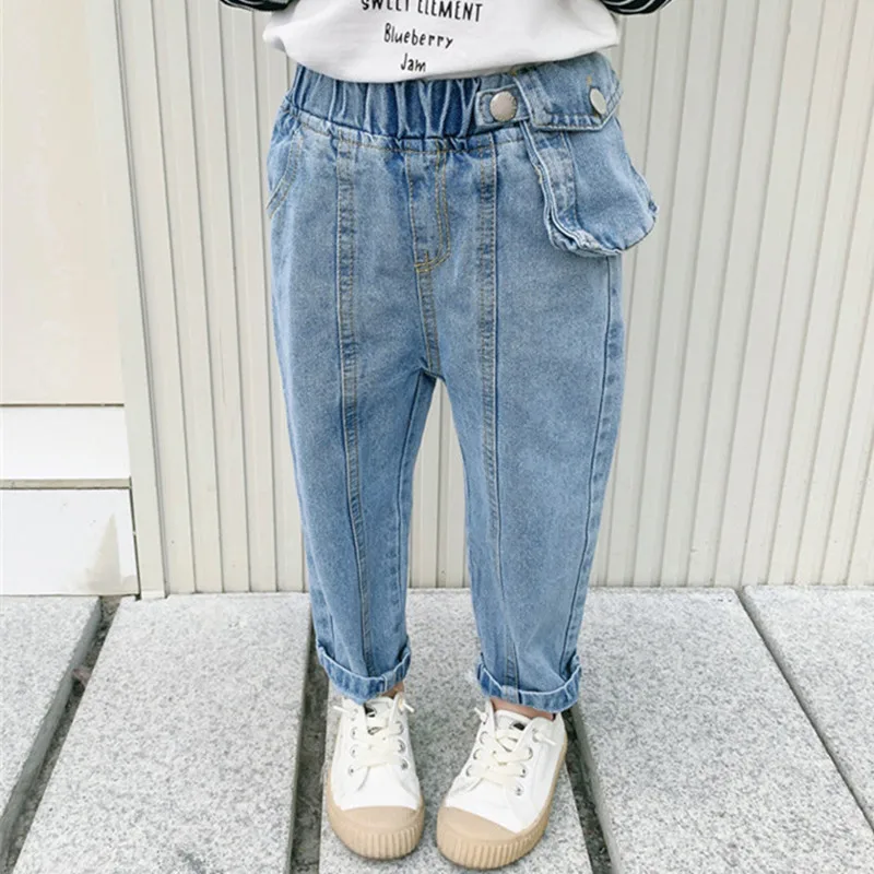 

Детские весенние джинсовые брюки DFXD, модные длинные прямые брюки из денима с карманами для мальчиков и девочек, детская одежда