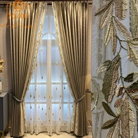 new light luxury french simulation silk jacquard stitching blackout curtains for living room bedroom embroidered curtain yarn