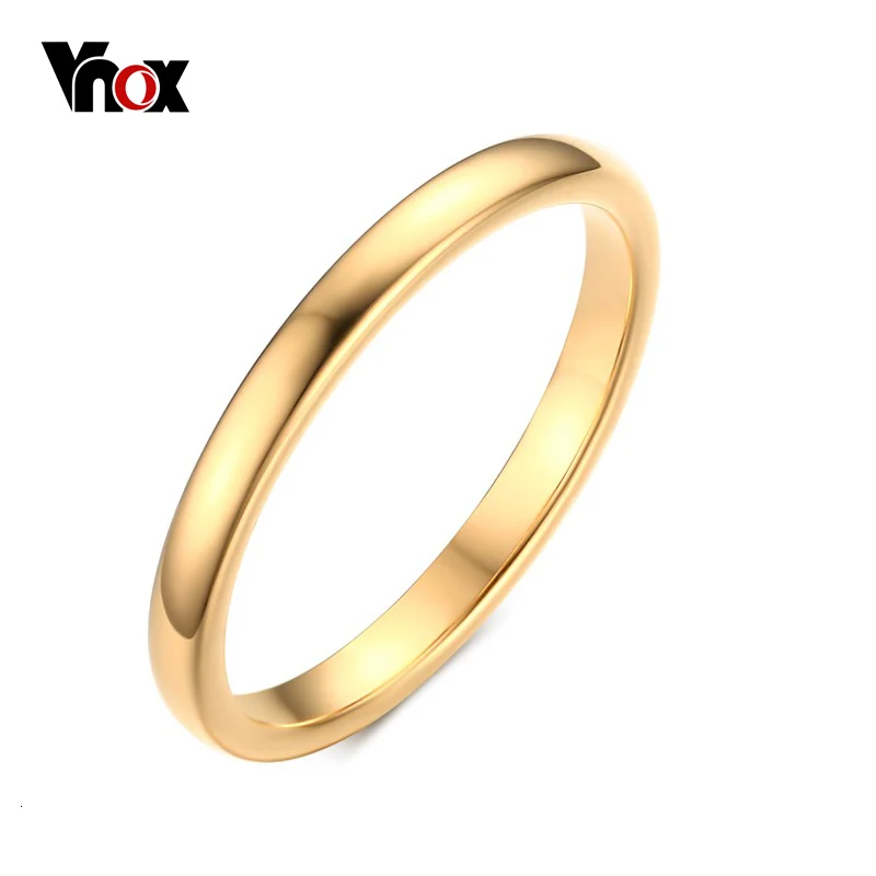 Vnox милые Для женщин золото-цвет Кольца Мода 2 мм Вольфрам карбида Обручальные кольца для Для женщин ювелирные изделия