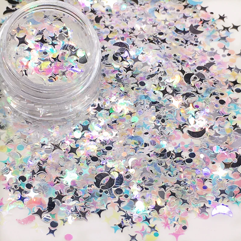 

1 Box Moon Silver Ultrathin 3D Nail Decorations Holographic Charms Design Laser Star Accessories Clear Manicure Paillette