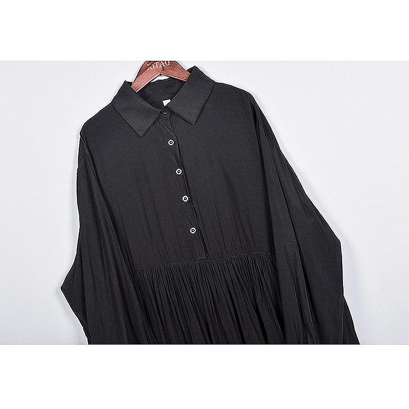 

XITAO Draped Patchwork Casual Dresses Women Fashion New Style Turn Down Collar Long Sleeve Button Pullover Solid Color ZXR1490