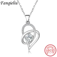 fanqieliu heart crystal real 925 sterling silver pendant necklace for woman jewelry wedding gift girl fql21444