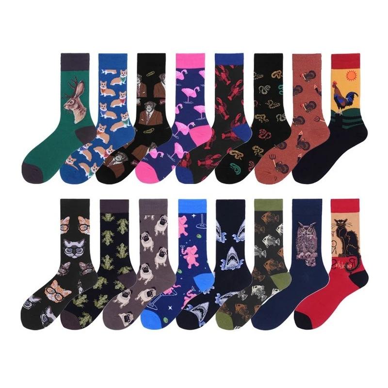 

Spring and Autumn Sports In The Tube Men's Seafood Socks Shark Animal Series Long Couple Personality Novelty Lobster Cotton Sock
