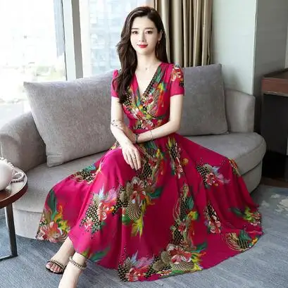 Хорошее качество Элегантное Длинное Платье с v-образным вырезом 2020 женское