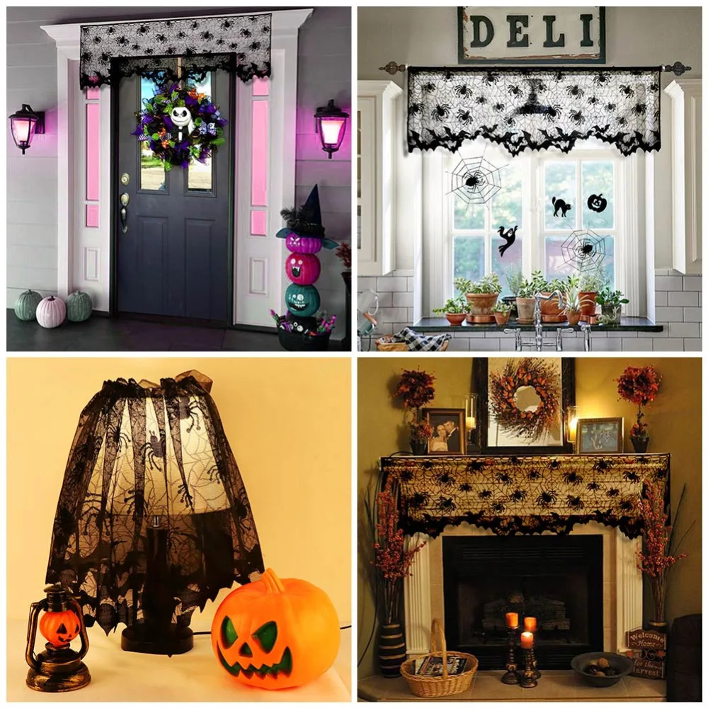 

Halloween Lace Tablecloth Black Spider Web Tablecloth Halloween Decoration Table Runner Lampshade