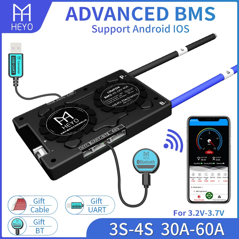Умный USB UART RS485 Bluetooth Номинальный 3 2 V 12V Батарея инвертор 3S 4S Li Ion LiFePO4 литий железо