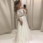 UZN свадебное платье из двух частей 2021, кружевное атласное свадебное платье в богемном стиле без бретелек, с рукавом до локтя, ТРАПЕЦИЕВИДНОЕ пляжное платье невесты на заказ