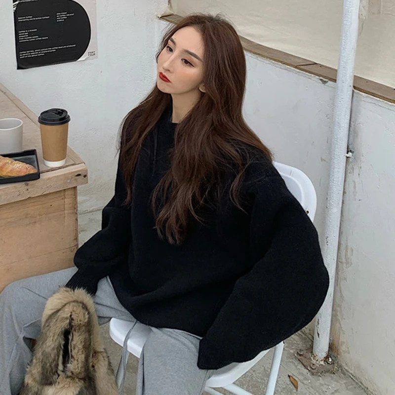 BGTEEVER большие размеры свободные женские вязаные Джемперы полный рукав подходит