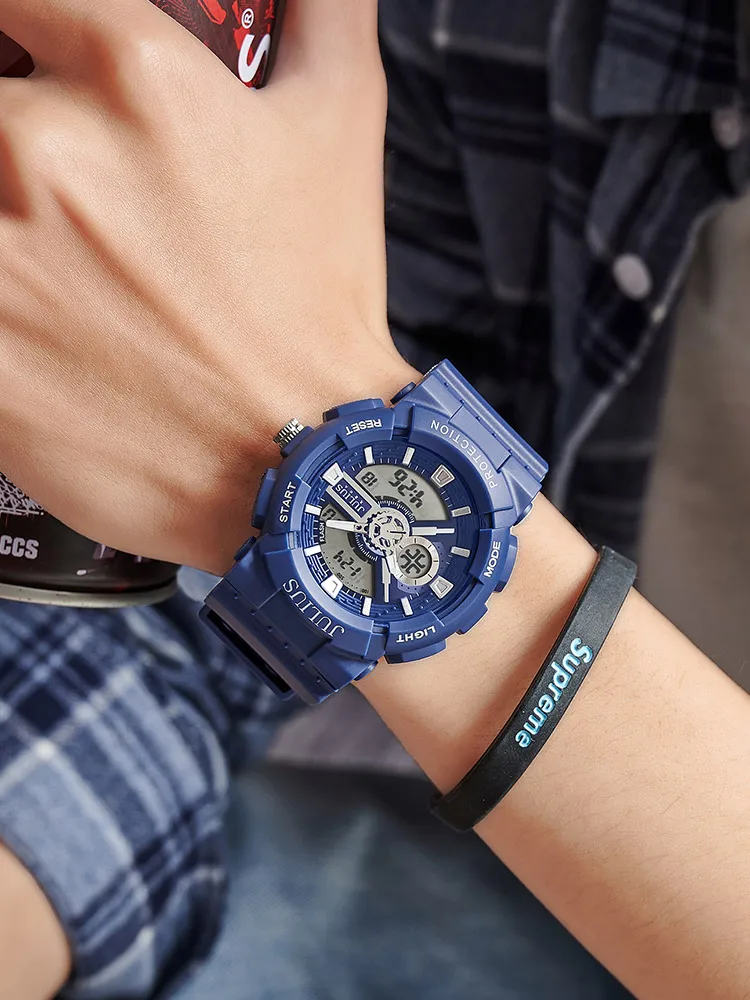 

Julius Men's Watch Leather Band Homme Watch Boy Rubber Bracelet Wrist Real Multi-function Box JA-1299