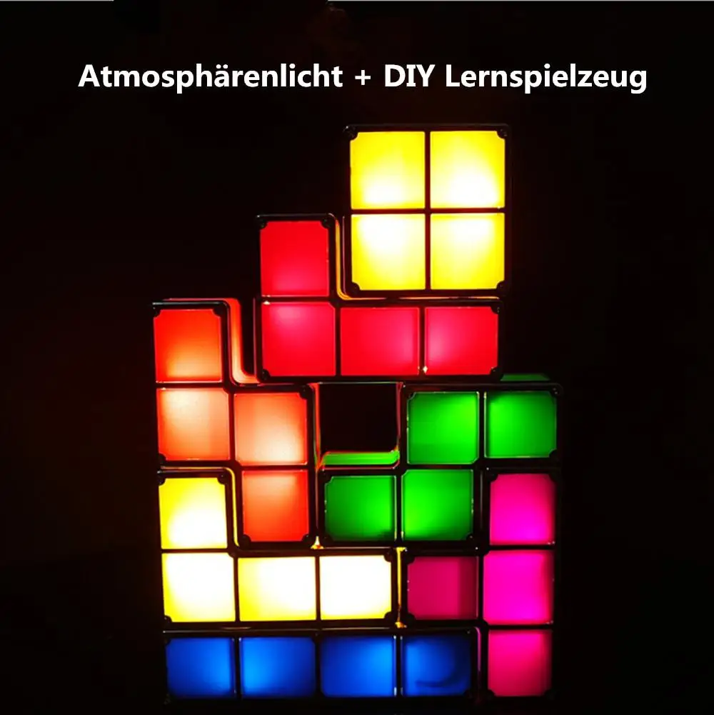 DIY Tetris Puzzle Light Stackable LED Desk Lamp Constructible Block Night 3D Retro Game Tower Baby Colorful Brick Toy | Освещение