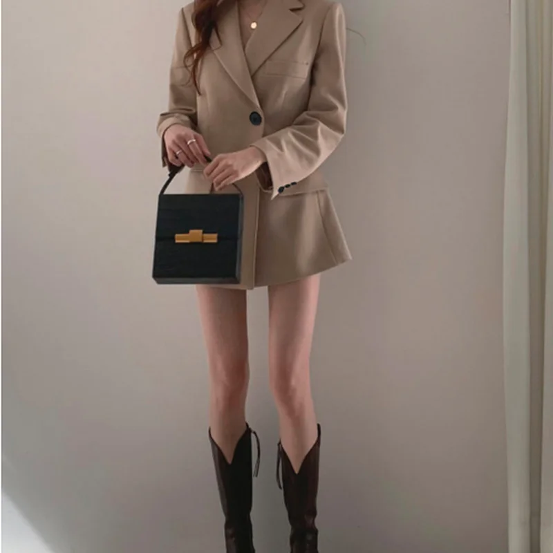 

GOOHOJIO 2020 New Vintage Autumn Blazer Women Coats Solid Color Oversized Ladies Blazers Long Sleeve Temperament Women Jackets