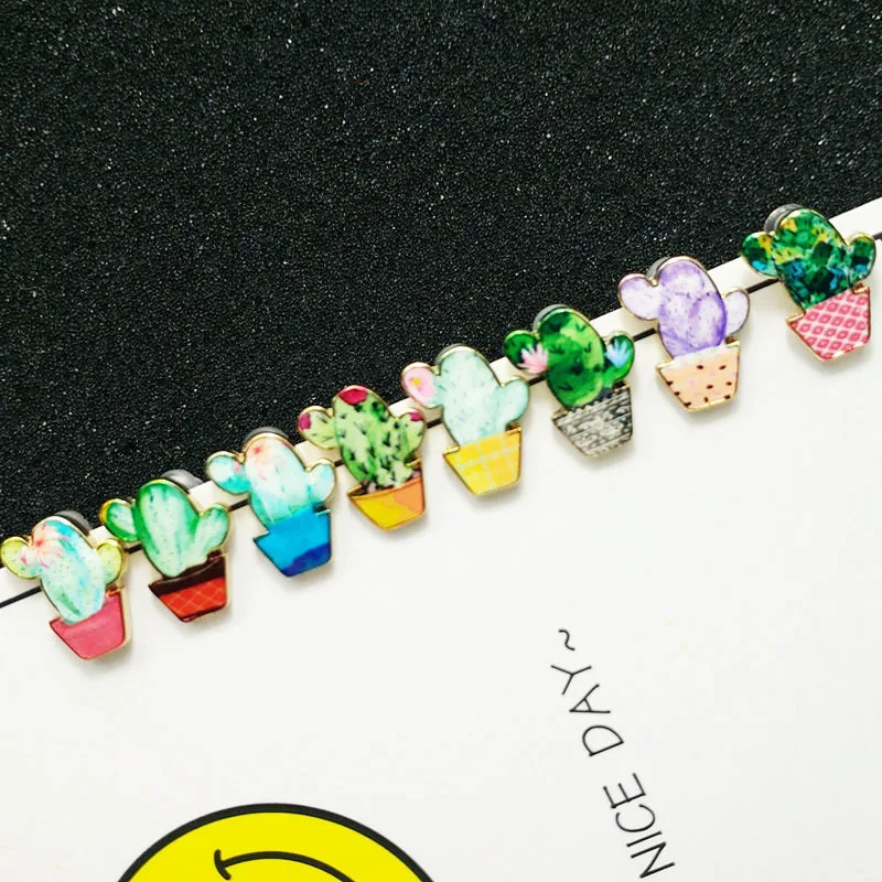 Новая мода мини эмаль кактус серьги гвоздики в форме растения Лот уникальные