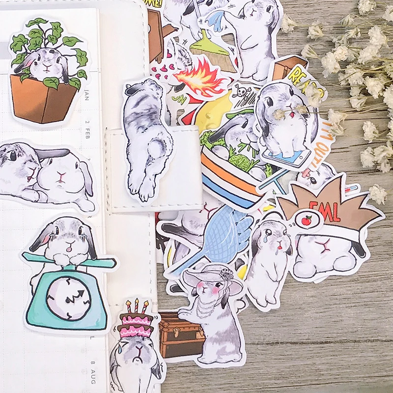 Pegatinas bonitas de conejo para manualidades y &aacute;lbum de recortes, libro de pegatinas, etiqueta de estudiante, pegatinas decorativas de juguete para ni&ntilde;os, 35 Uds.-1