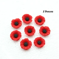 200pcs chic resin red poppy flower artificial flower flatback embellishment cabochons cap for home decor 19mm display
