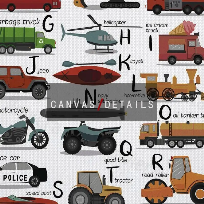

Parenting Cartoon Poster Canvas Painting 26 Alphabets Car Type Name List HD Printing and Poster Home Decoration Nursery Boy Wall