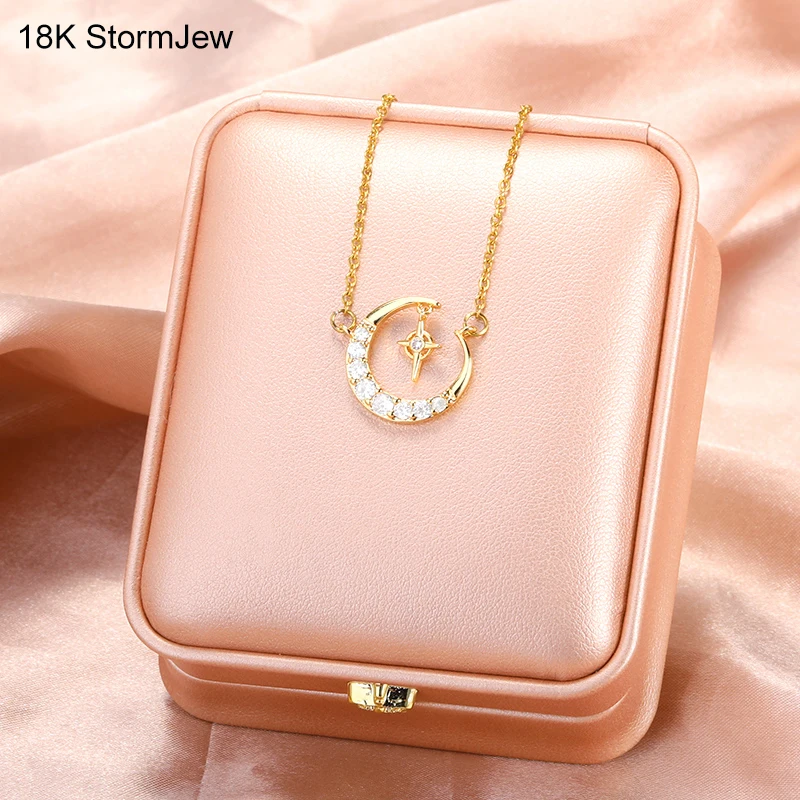 

Star And Crescent Moon Pendant Necklaces For Women Girl Creative Design Charm Trendy Choker Copper Zircon Jewelry Birthday Gifts
