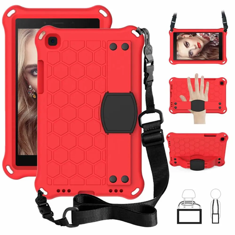 With shoulder strap Чехол в виде сот T290 для samsung Galaxy Tab A 8,0 SM-T290 T295 T297, чехол-подставка с ручкой, детский чехол с плечевым ремнем+ ручка - Цвет: With shoulder strap