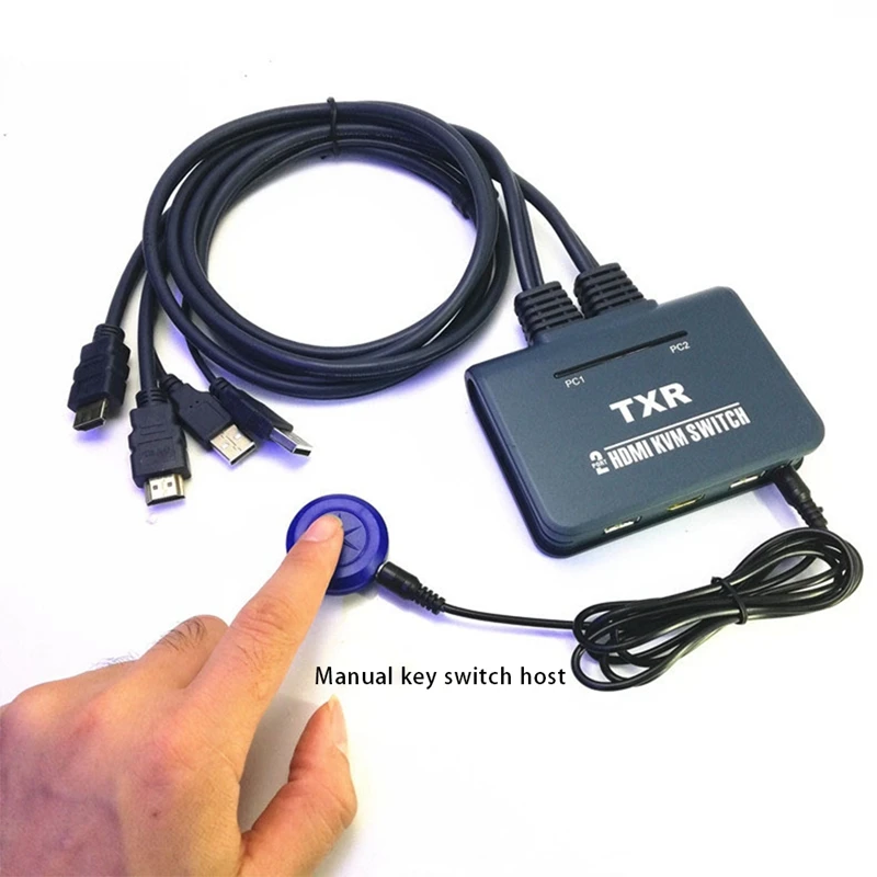 

Hdmi High-Definition Kvm Switcher 2 Port with Cable Tv Computer Projector Switch Line 2 in 1 Out 4K2K Button