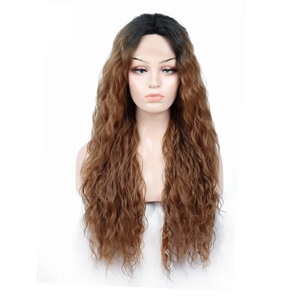 

Dai weier Lace front Wig Light Brown Long Curly Cosplay Blonde Ombre for Women Synthetic