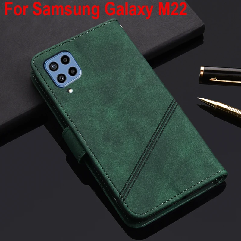

Магнитный чехол для Samsung Galaxy M22, кожаный чехол-книжка с подставкой, задняя крышка для Samsung M22 M 22 M225FV, чехлы для карт, чехол, кобура