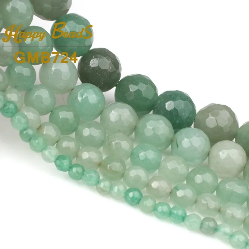 Natural Stone Faceted Green Aventurine Jades Beads Loose Spacer Bead For Jewelry Making 4-12mm 15”Strand Diy Charm Bracelets | Украшения