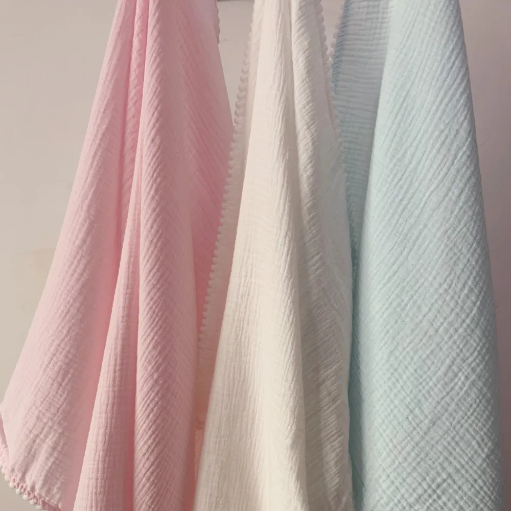 Хлопок муслин детское одеяло с помпонами Летние простыней покрывало набор