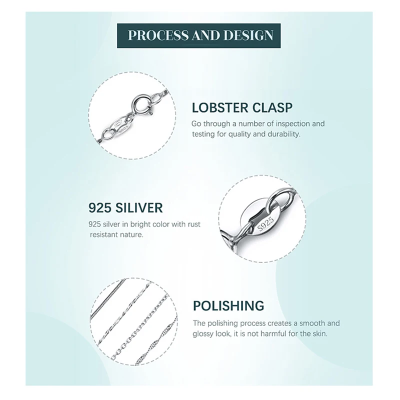 Женское Ожерелье с регулируемой цепочкой из 100% стерлингового серебра 925
