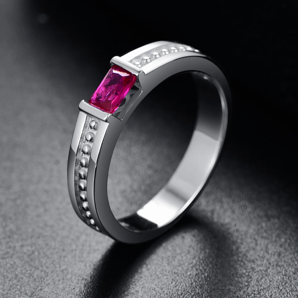 JQUEEN встроенное прямоугольное рубиновое 925 пробы Серебряное мужское кольцо для