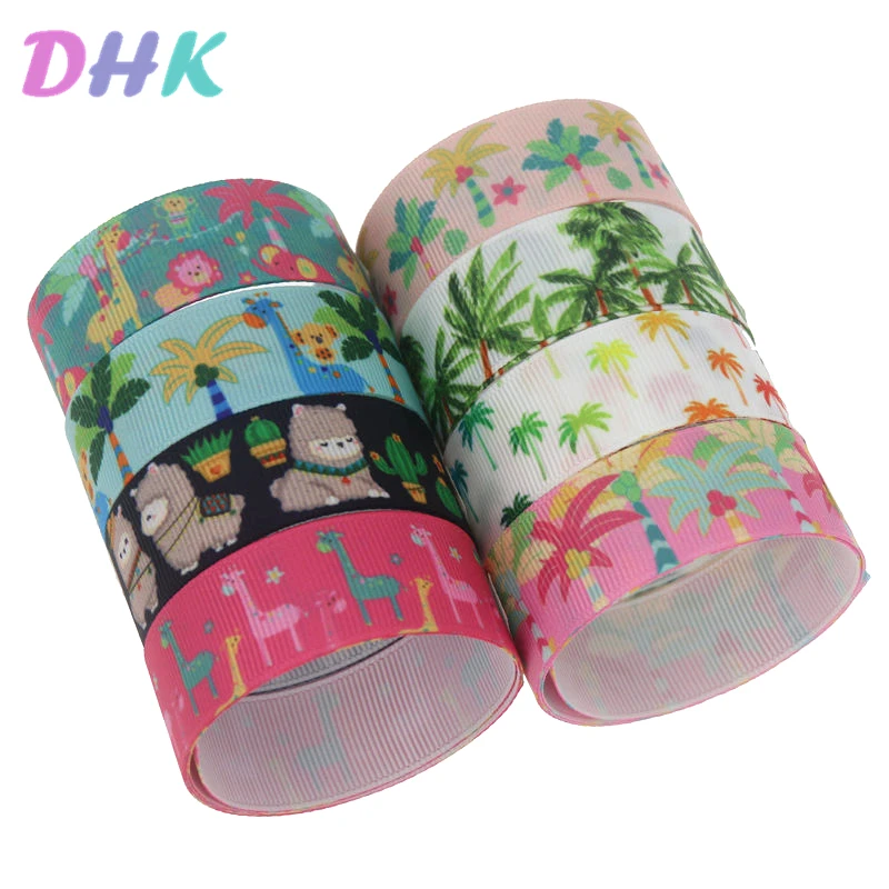 DHK 5 ярдов кокосовой пальмы с короткими рукавами принтом животных Grosgrain ленточный