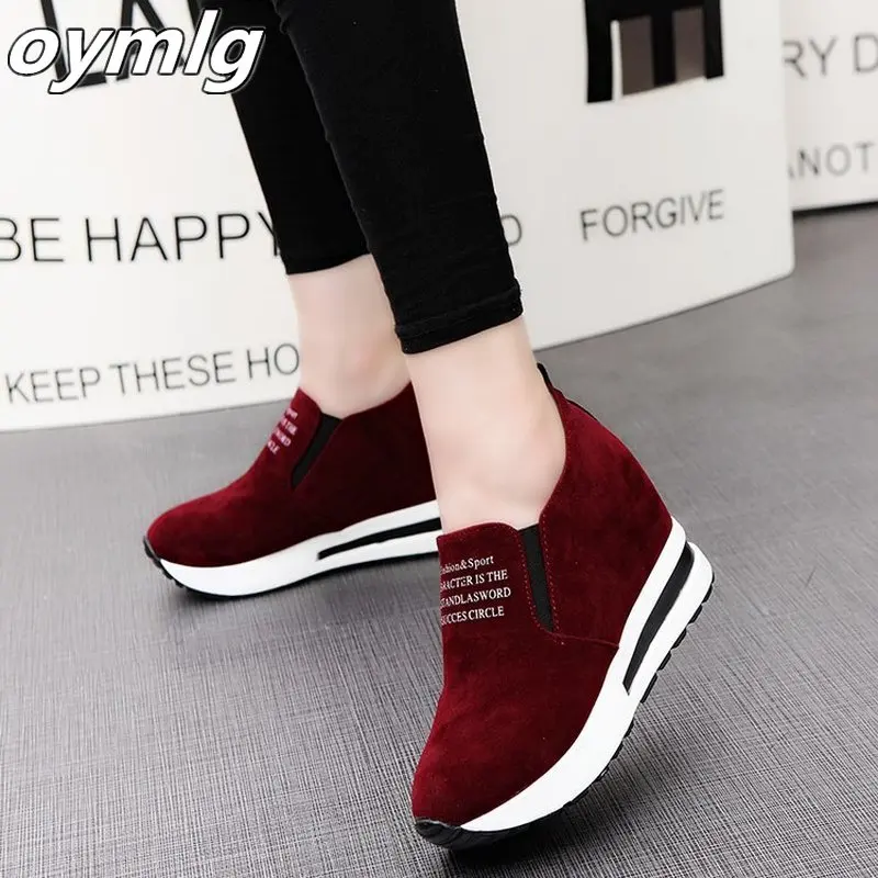 

Suede height increasing Women Wedges shoes pumps pointed toe slip on platform ladies casual shoes party office career