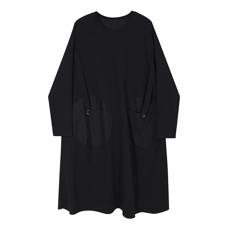 * Новинка женское черное платье с длинным рукавом осень 2020 размера плюс