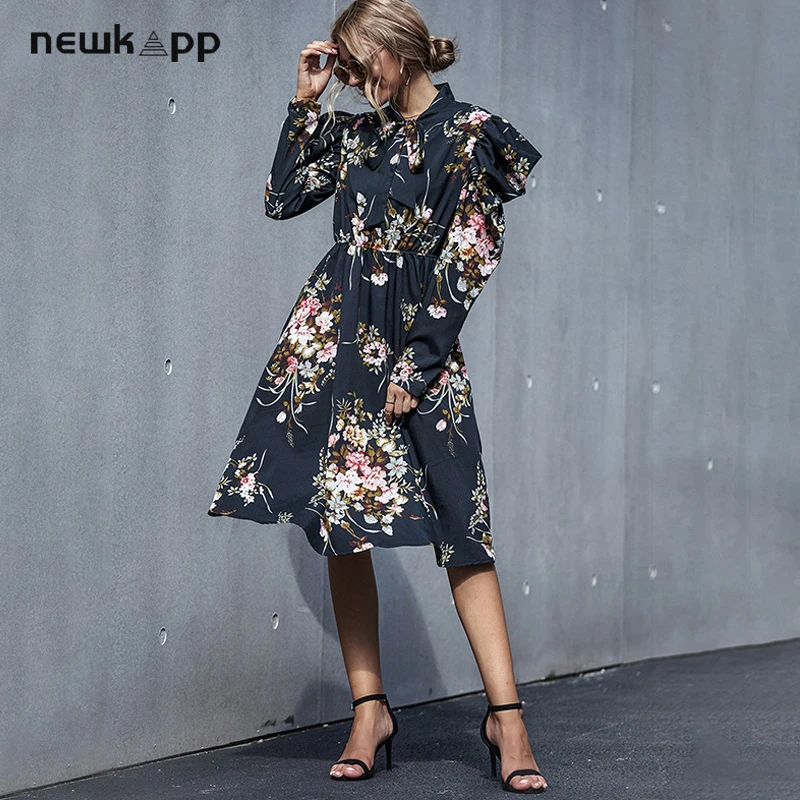 Женское осеннее Цветочное платье богемная шифоновая рубашка с длинным рукавом