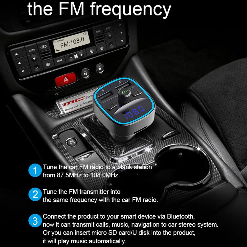 FM трансмиттер YASOKRO с Bluetooth 5 0 и двумя USB портами|Автомобильный комплект Bluetooth| |