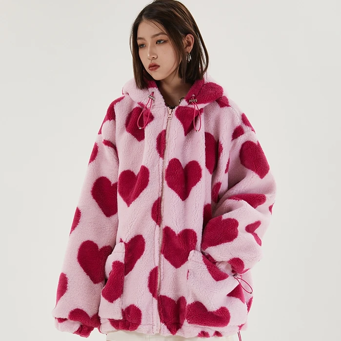 Куртка TEDSN на День Св. Валентина с принтом сердца из овечьей шерсти в стиле хип-хоп