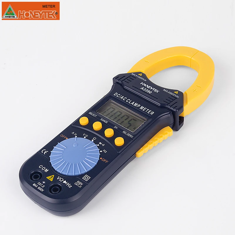 HONEYTEK A3390 цифровой клещи мультиметр мини Ампер DC/AC клещи вольтметр 600 в Автоматический диапазон измерения тока зажим