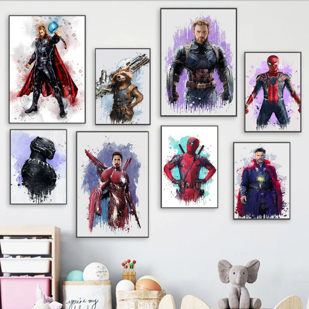 

The Avengers Infinity War Movie Posters And Prints Watercolor Thor Spider-Man Marvel Superhero Canvas Wall Art Painting Pictures