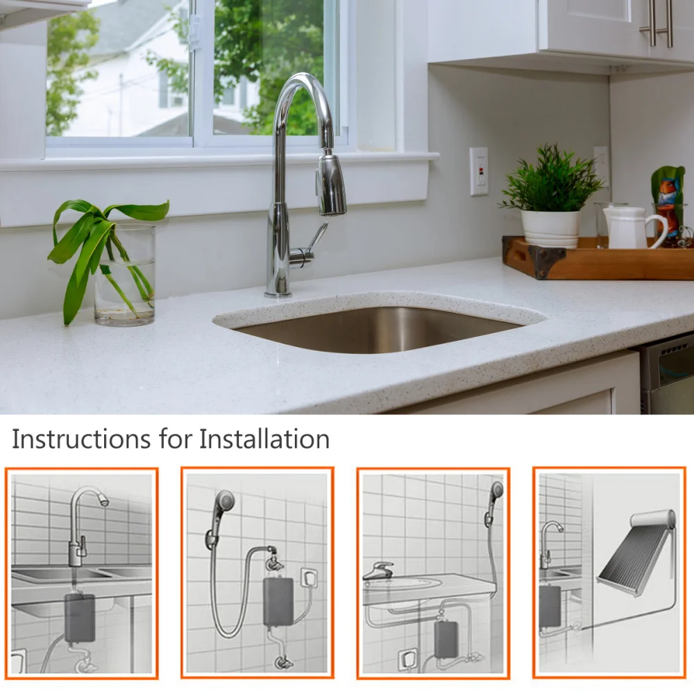 

3800W Mini Water Heater Miniature Water Heat Tap Electric for Kitchen Sink Basin Bathroom with AU Plug (Black)