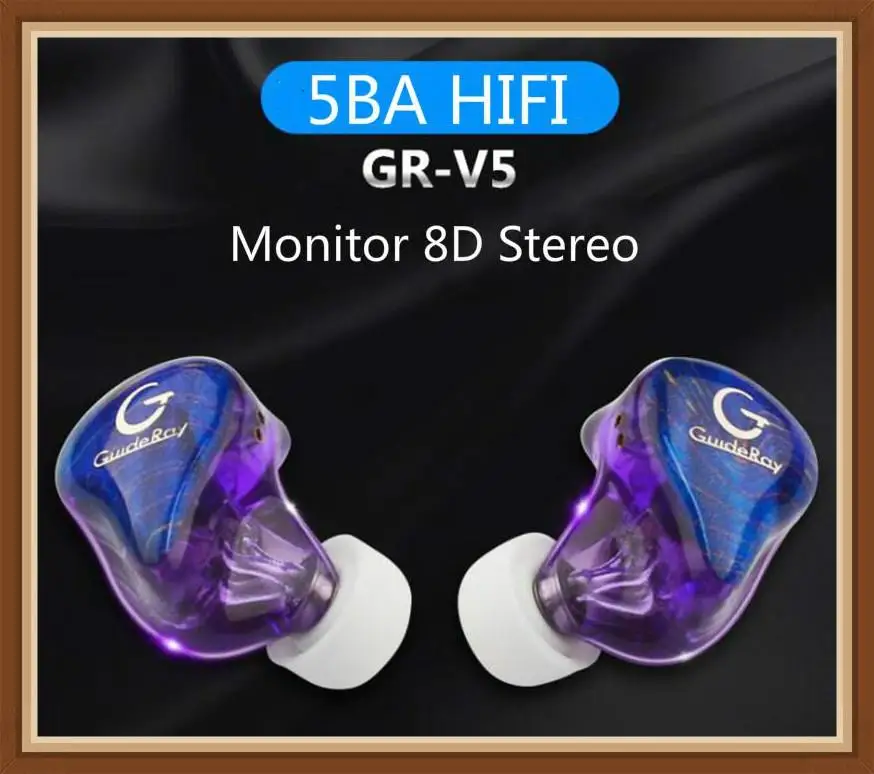

GuideRay GR-V5 5BA Balanced Armatures HiFi Music Monitor In-Ear Earphone with Braided 16 Core Silver-plated 2 Pin 0.78mm Cable