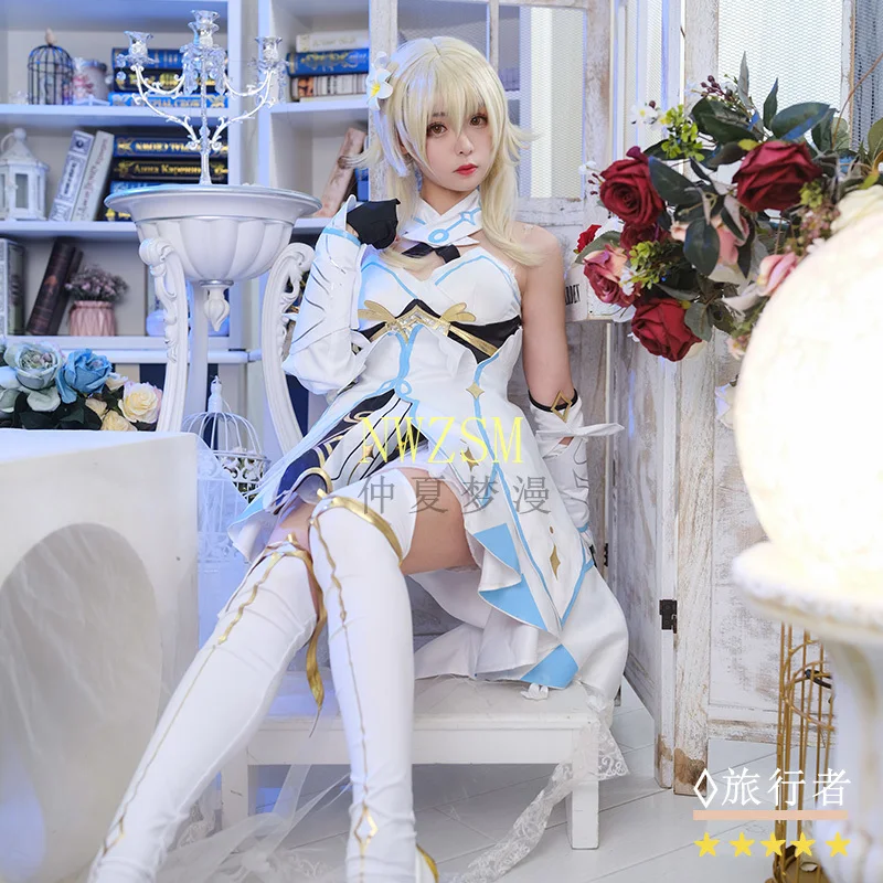 

Genshin Impact cosplay 2020 New Game Project Cosplay Costume Anime Traveler Dress Belt Gloves Accessories wig Set Women Clothes
