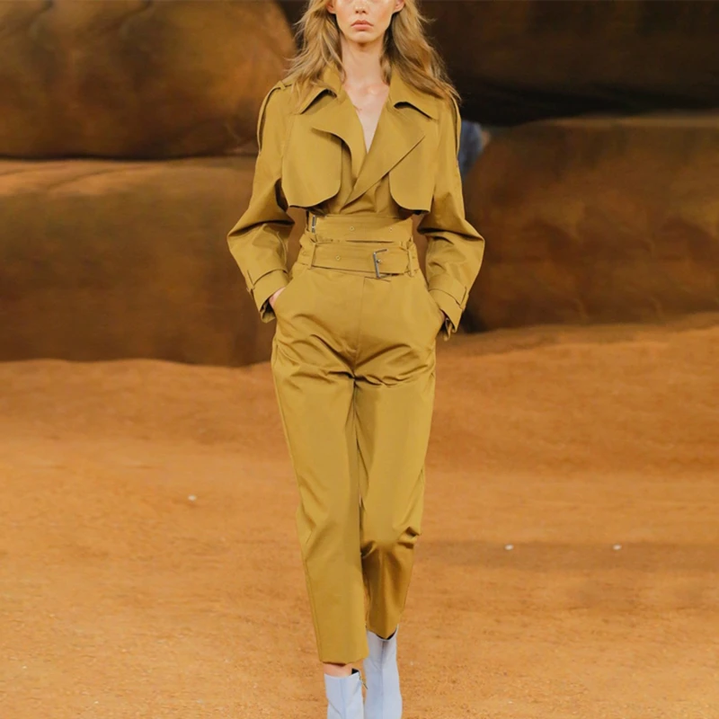 Женские брюки набор высокая уличная короткая куртка пальто и с высокой талией