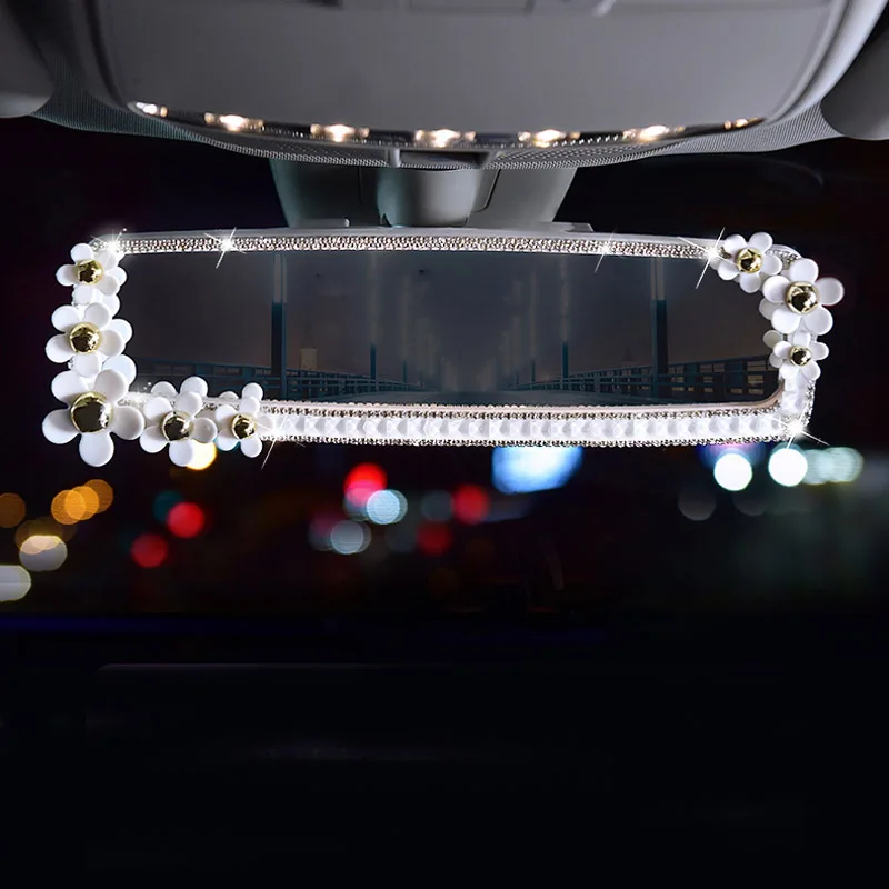 Bling Car Diamond Interior Rearview Mirror Decoration Daisy Flower Crystal Car Rear View Mirror for Girls Women Auto Accessories Bling Car Diamond Interior Rearview Mirror Decoration Daisy Flower Crystal Car Rear View Mirror for Girls Women Auto Accessories