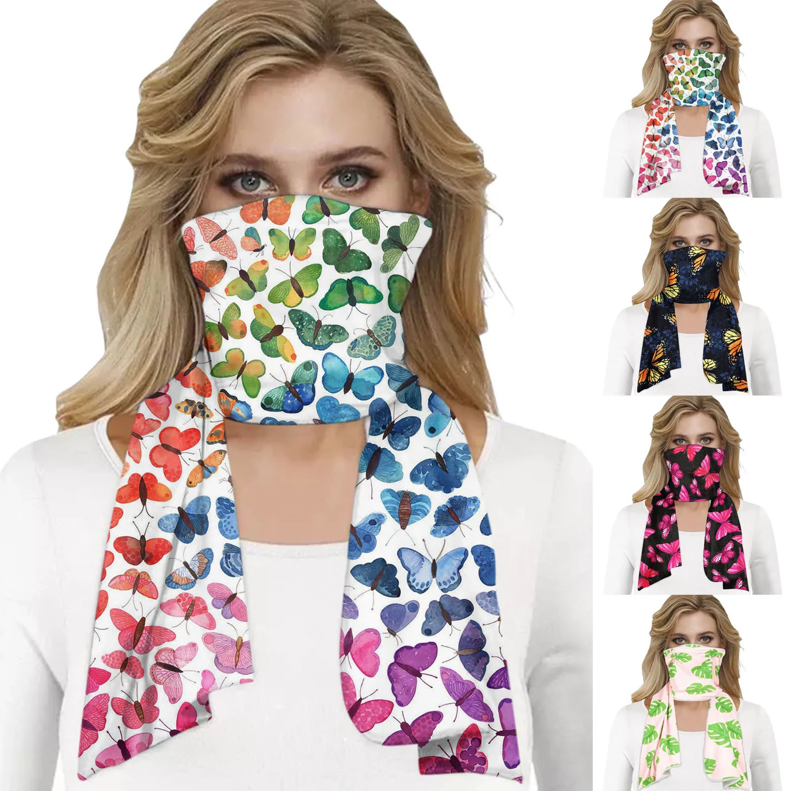 Шарф с принтом бабочки и листьев для женщин маска лица рта теплые шарфы