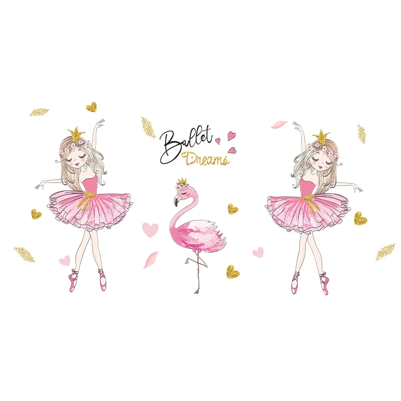 [shijuekongjian] Cartoon Girl Dancer Wall Stickers DIY Green Leaves Decals for Kids Rooms Baby Bedroom Home Decoration | Дом и сад