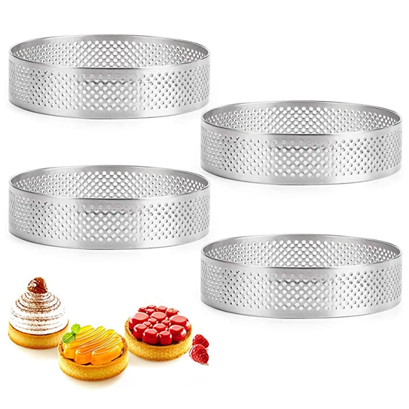 

2/4/8pcs Circular Tart Ring French Dessert Stainless Steel Perforation Fruit Pie Quiche Cake Mousse Mold Kitchen Baking Mould