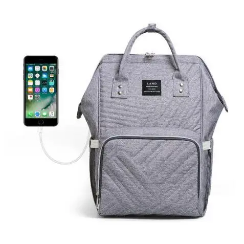 USB Gray Аутентичные сумки для подгузников для мам, большой дорожный рюкзак для подгузников с защитой от потери на молнии, сумки для кормления детей, дропшиппинг - Цвет: USB Gray