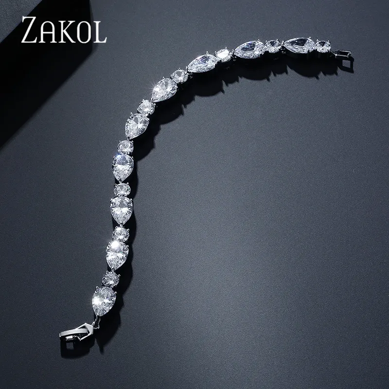 ZAKOL тренд капли воды форма AAA + кубический циркон белый цвет шарм браслеты для