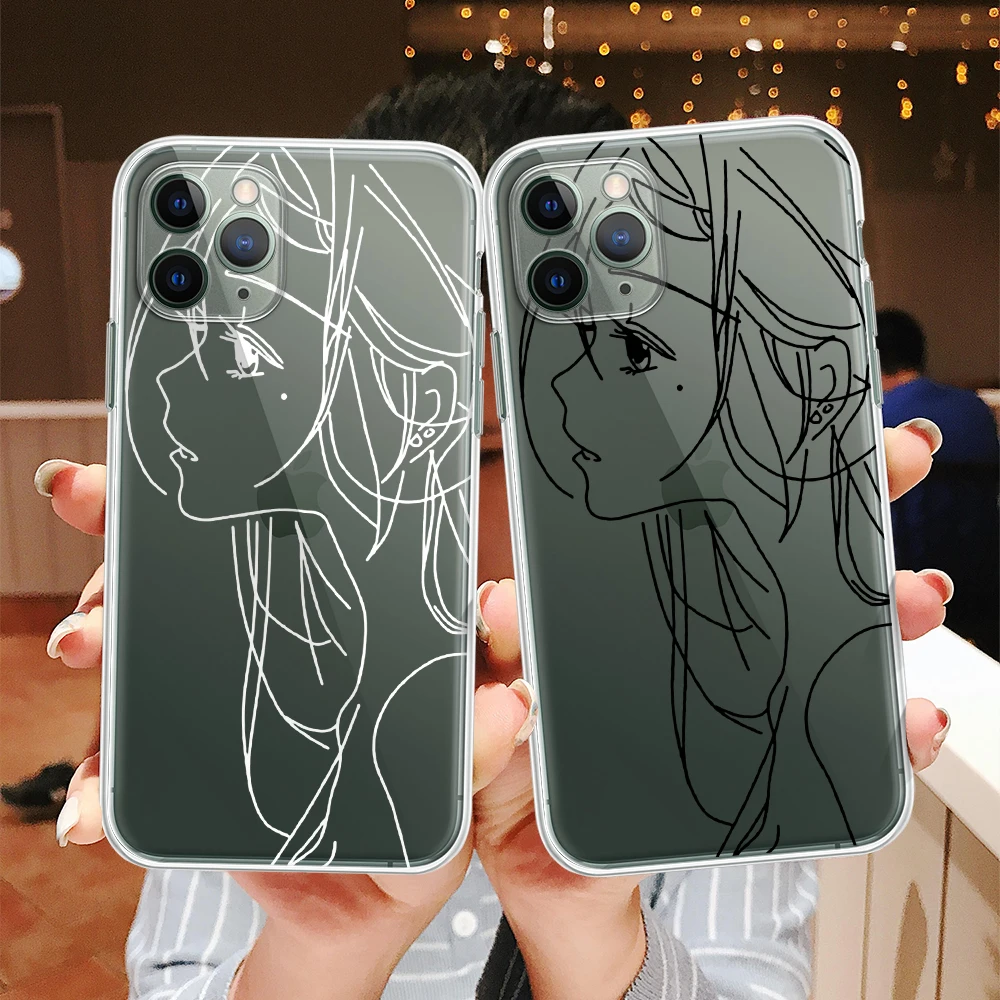 

Милый чехол для телефона с изображением девушки из аниме лица для iPhone 13, 12, 11 Pro, XS MAX, XR, X, SE20, 7, 8, 6 Plus, прозрачный мягкий чехол из ТПУ с абстрактн...