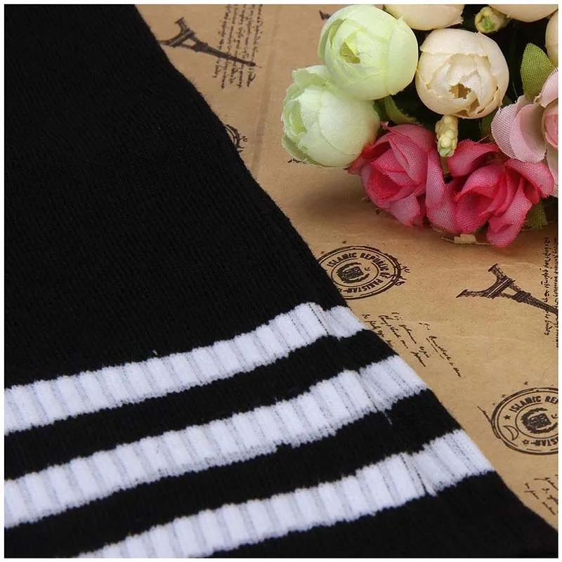 

1 Pair Thigh High Socks Over Knee Girls Football Socks (Black)