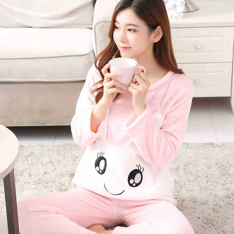 

Cotton Women Pijama Big Size Sleepwear Plush Thick Warm Lingerie Suit Long Sleeve Pyjamas Women Home Clothes