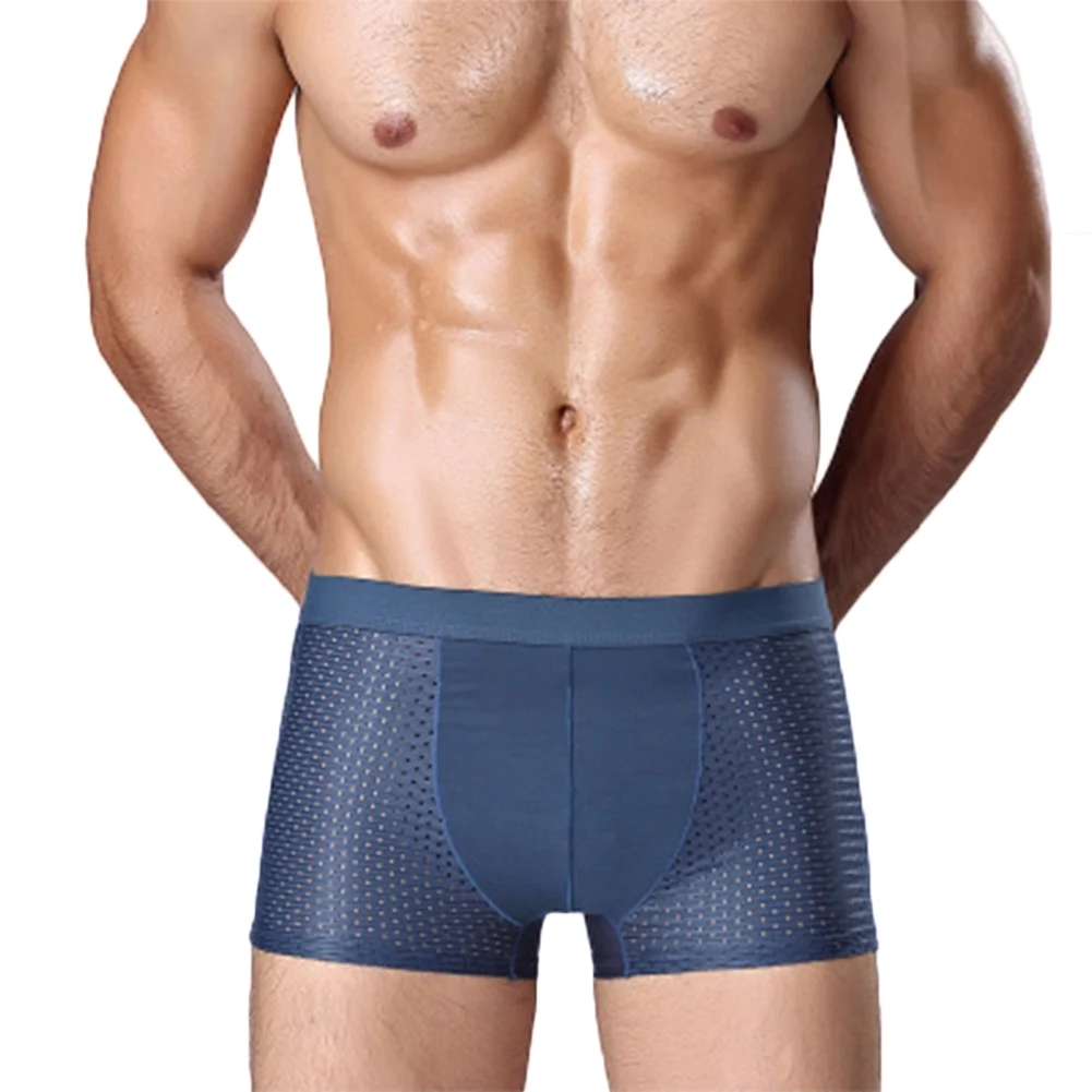 

Men Underwear solid Briefs Breathable Mesh Silk Men Boxer Four Corner Underwear Soft Net Eyes Boxer Shorts Briefs